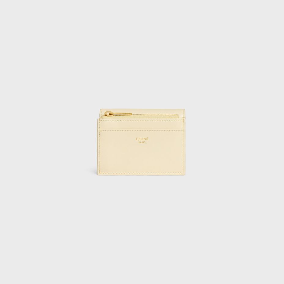 SMALL WALLET TRIOMPHE IN SHINY CALFSKIN - SOFT YELLOW